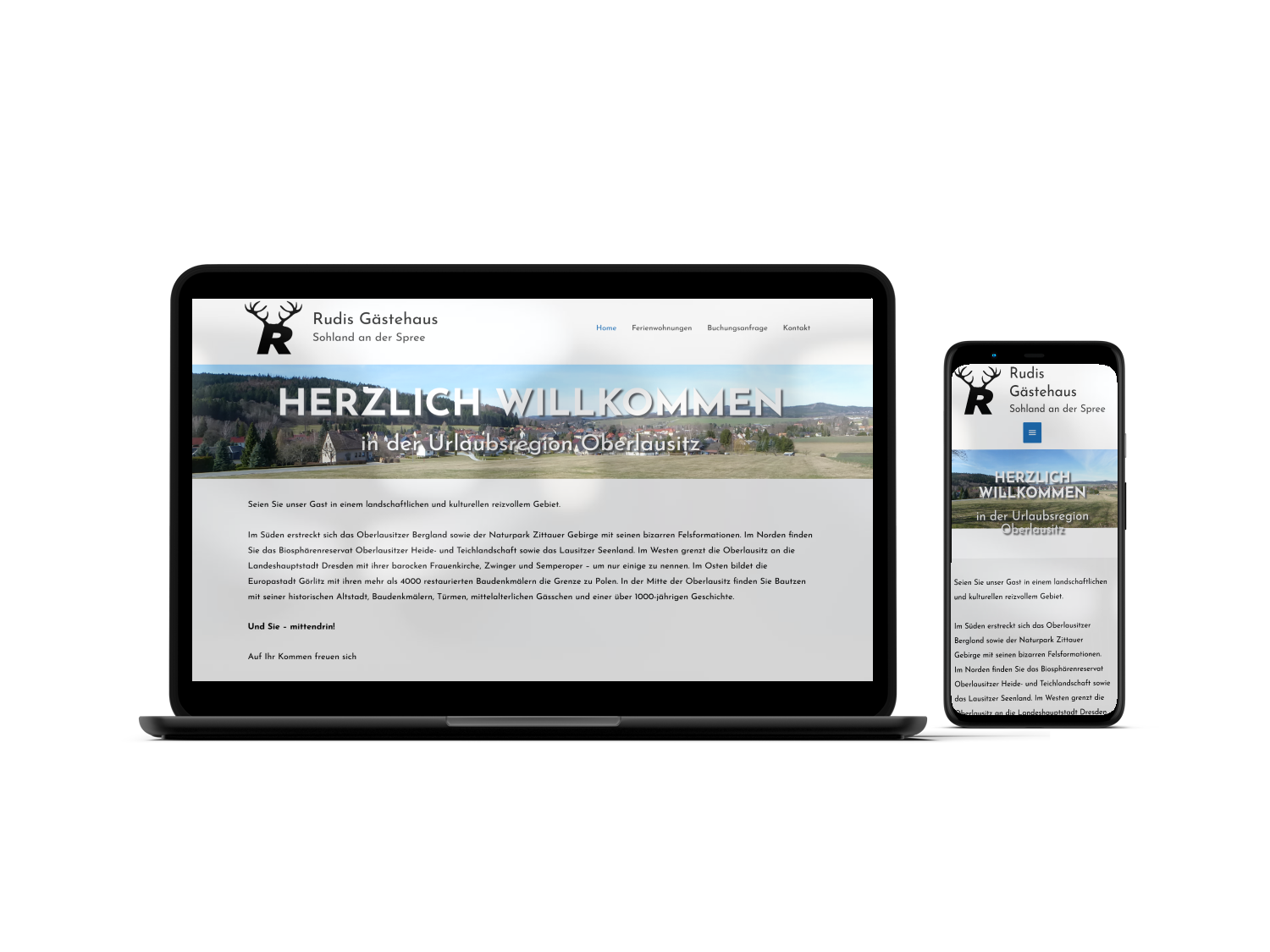 Webseite eines Ferienhauses in mobiler und Desktop-Ansicht