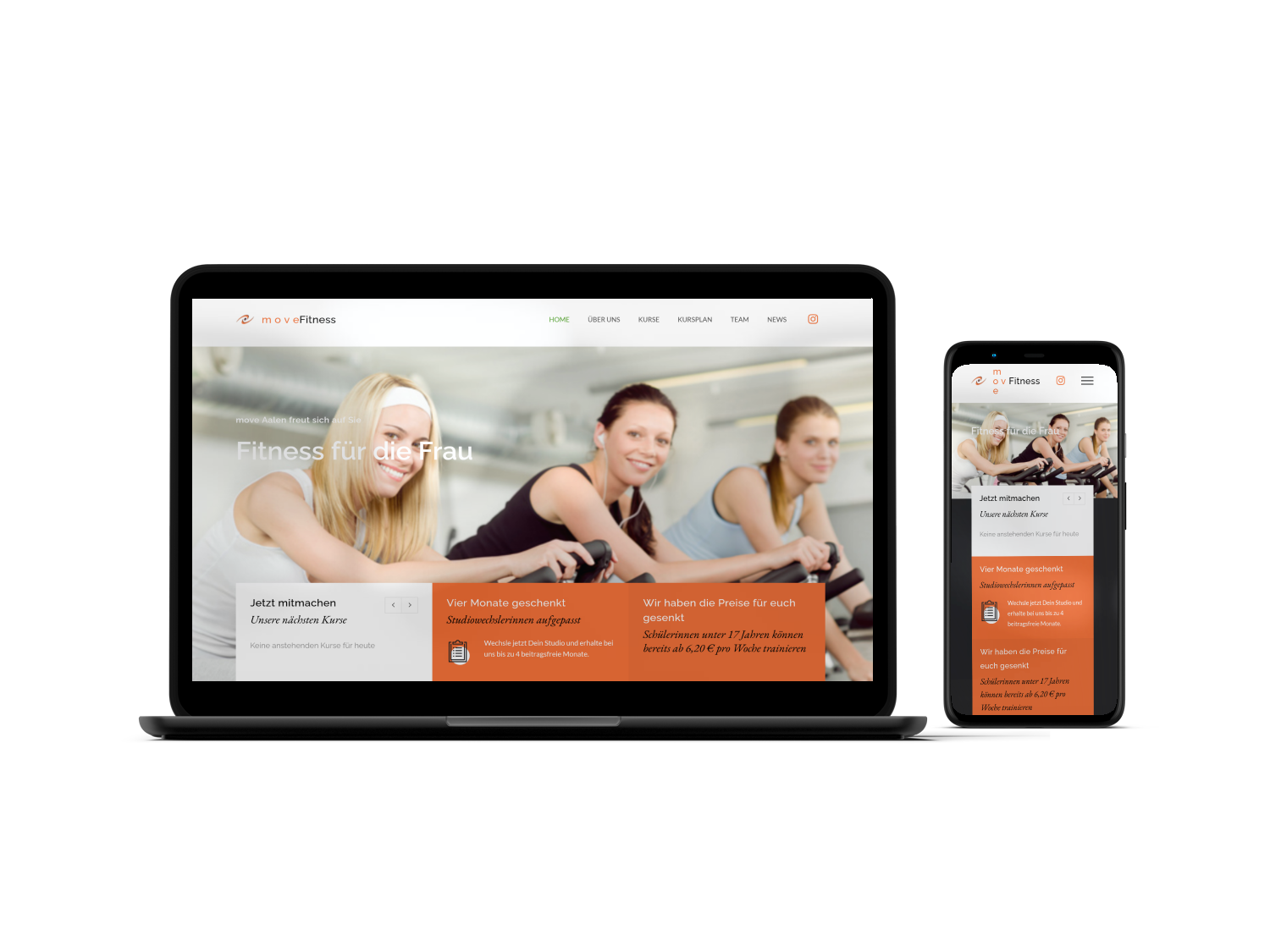 Webseite eines Fitnessstudios in mobiler und Desktop-Ansicht