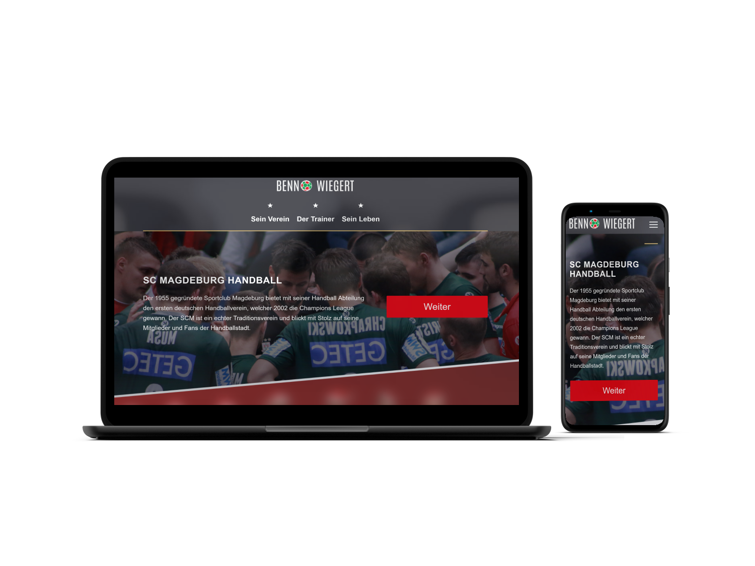 Webseite eines Handballtrainers in mobiler und Desktop-Ansicht